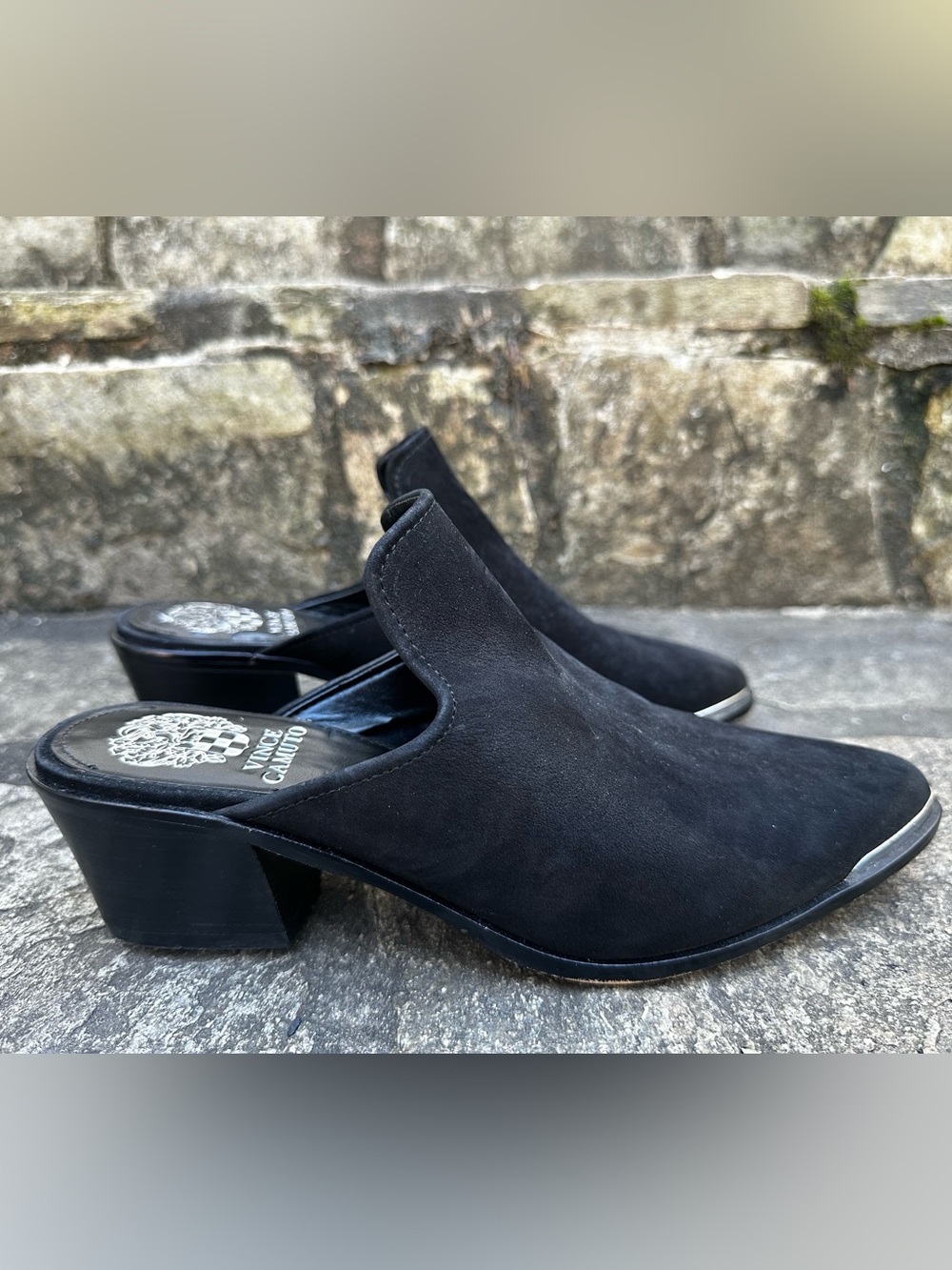 Vince Camuto Black Suede Slip-On Mule Heels